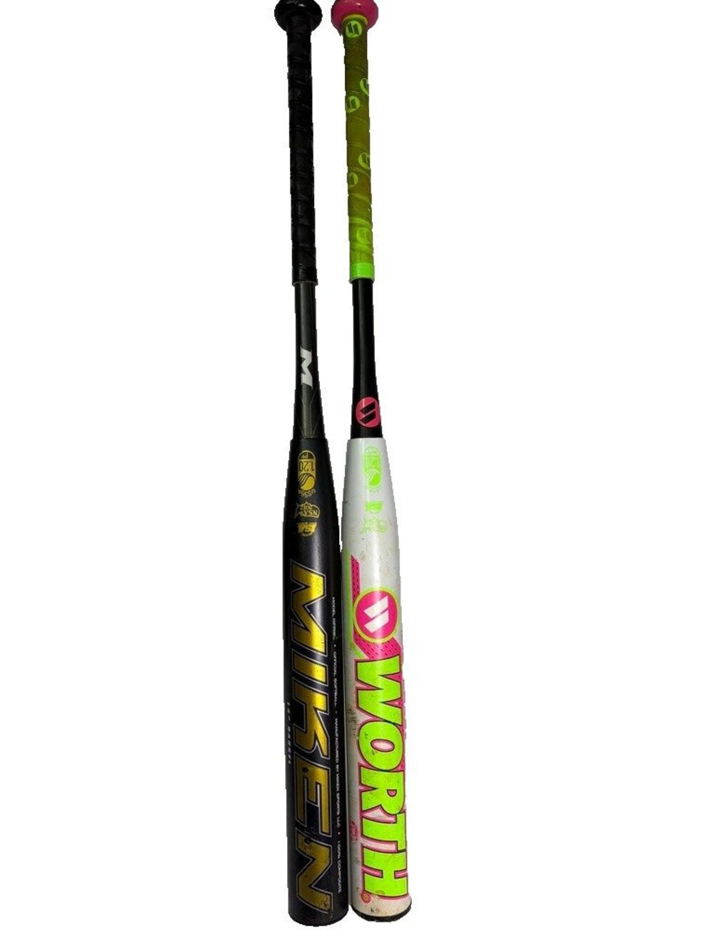 Worth Legit XL Reload Watermelon & Miken Freak Balanced Softball Bats Lot Rattle